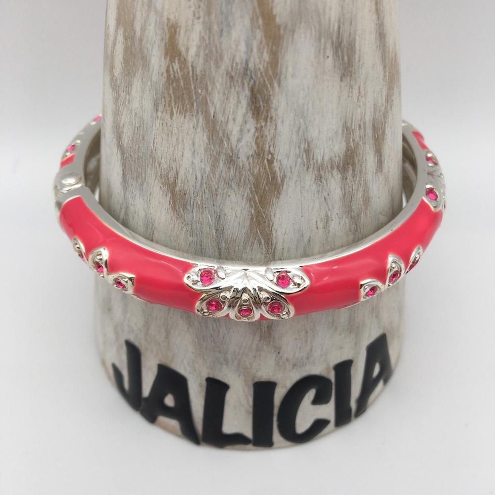 Pink Avon Metal Bracelet w Silver Flower Details